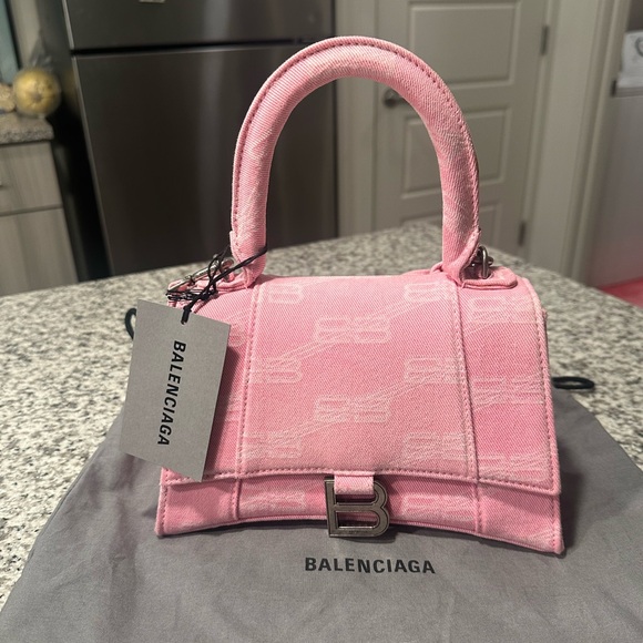 NWT. Balenciaga Pink denim hourglass sml hand bag. With Bb monogram pattern RARE - Picture 1 of 10